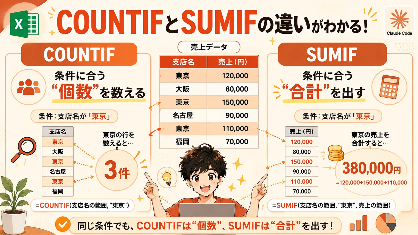 SUMIF・COUNTIF関数の概要図